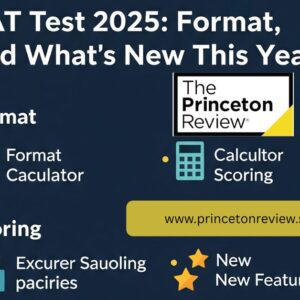 SAT 2025 exam format illustration with laptop, notes, and prep material