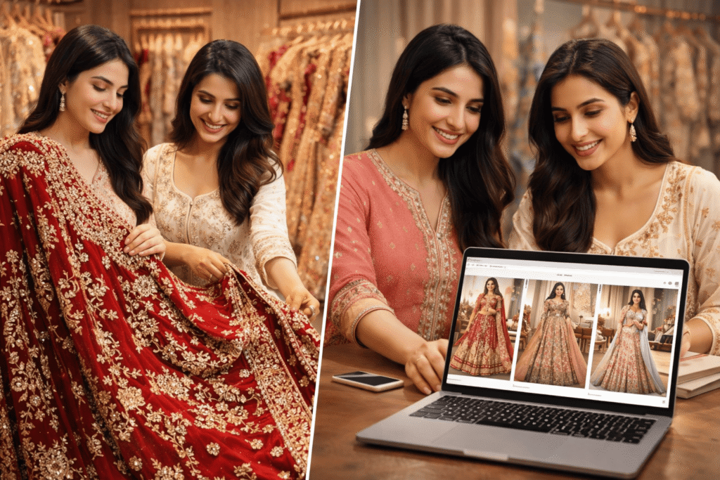 Asian wedding dresses in the UK featuring bridal lehenga and Indian bridal wear styles