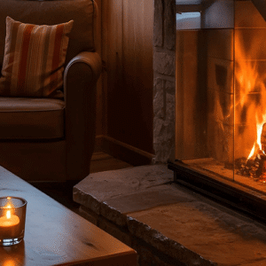 modern stone fireplace