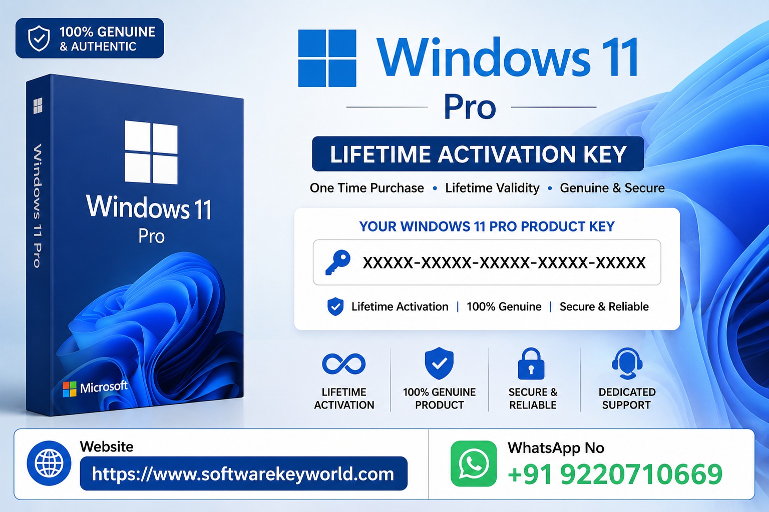 Windows 11 Pro, Lifetime License, Activation Key, Genuine Windows Key, 32-bit 64-bit, Windows Upgrade, Microsoft Windows
